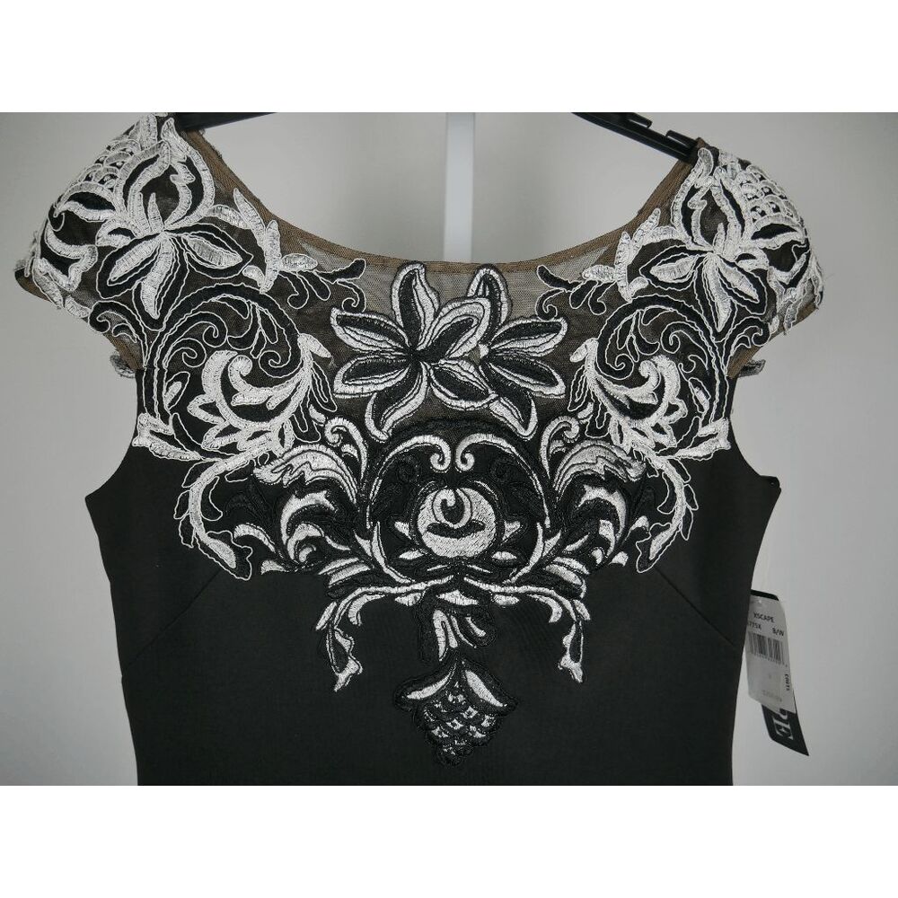 XSCAPE Embroidered Appliqué Scuba Crepe Cocktail Dress Size 6 - Picture 4 of 11